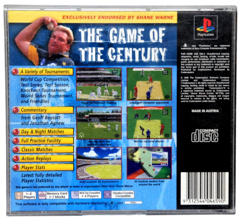 Shane Warne Cricket '99 PS1 PS2 PS3 PAL *Complete* (Pre-Owned)