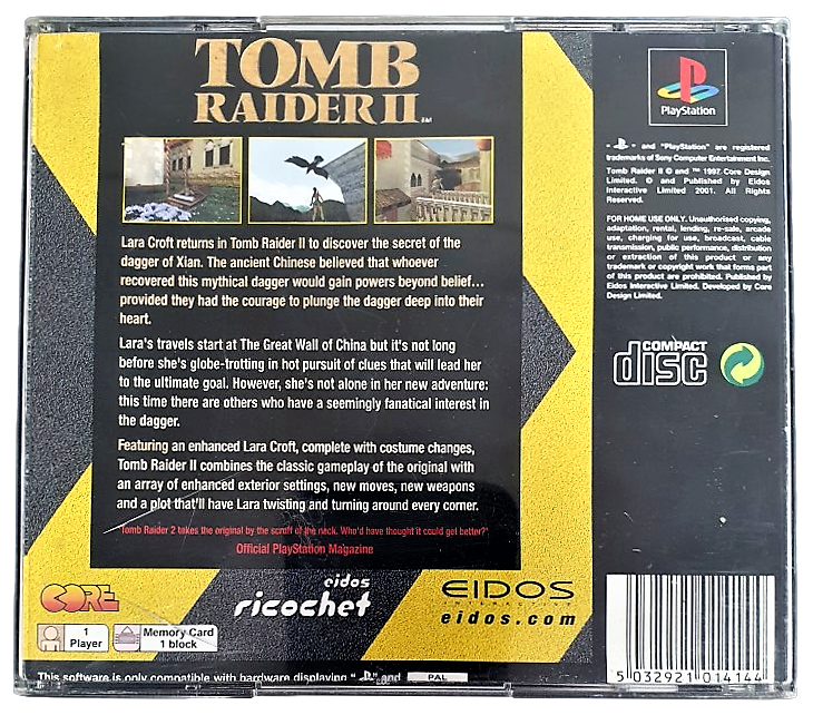 Tomb Raider II Starring Lara Croft PS1 PS2 PS3 PAL *Complete*