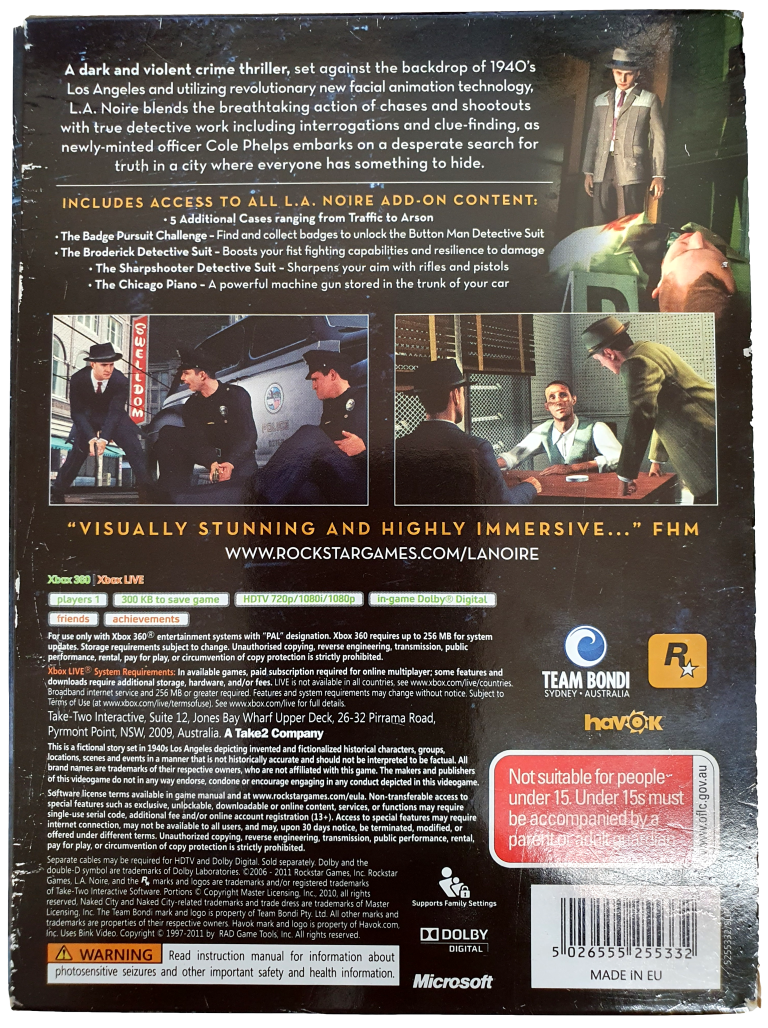 L.A. Noire XBOX 360 PAL The Complete Edition XBOX360 (Pre-Owned)