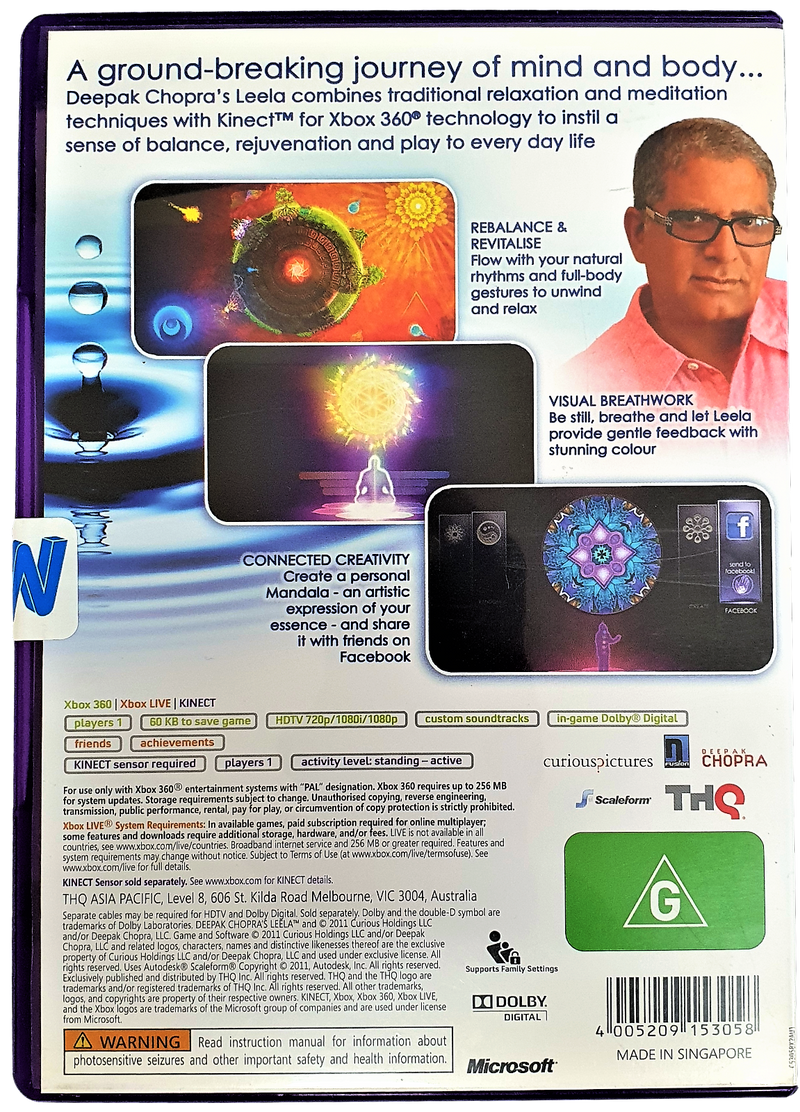 Deepak Chopra's Leela XBOX 360 PAL *Sealed* XBOX360 Kinect