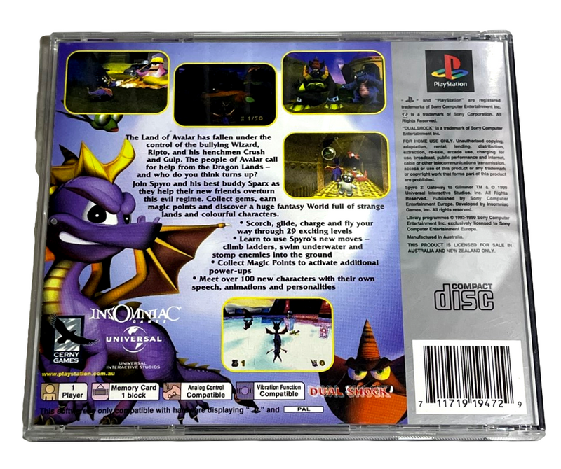 Spyro 2 Gateway to Glimmer PS1 PS2 PS3 (Platinum) PAL *Complete*