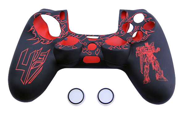 Silicone Cover For PS4 Controller Case Skin - Transformer Design Red + Grips - Games We Played