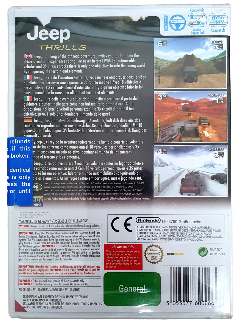 Jeep Thrills Nintendo Wii PAL Wii U Compatible *Sealed*