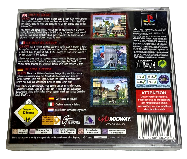 Rampage 2 Universal Tour PS1 PS2 PS3 PAL *Complete* (Preowned)