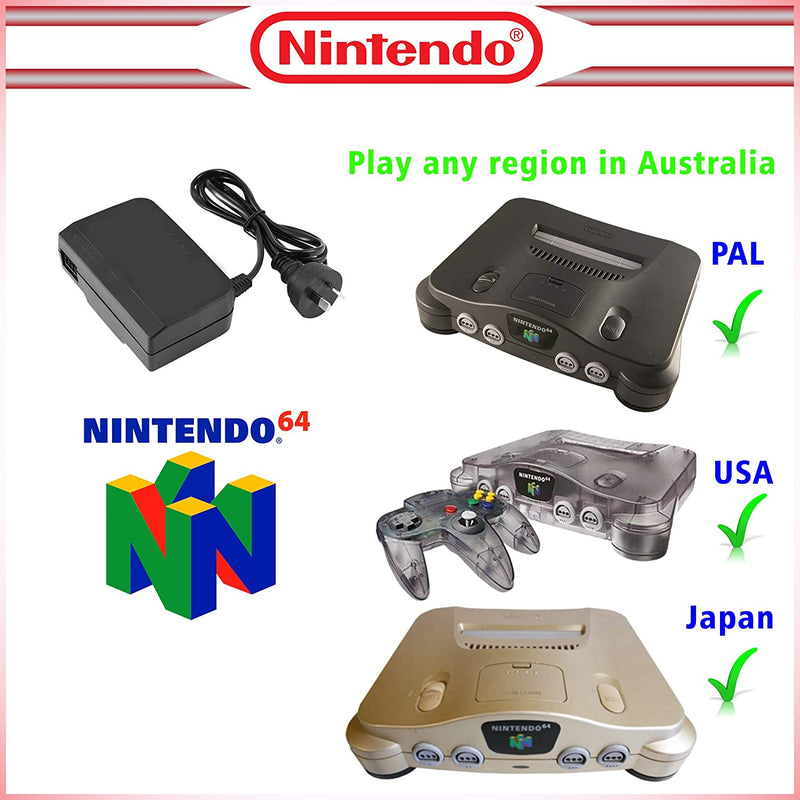 Nintendo 64 N64 Aftermarket Power Supply and AV Cables Brand New AUS/ NZ Plug.